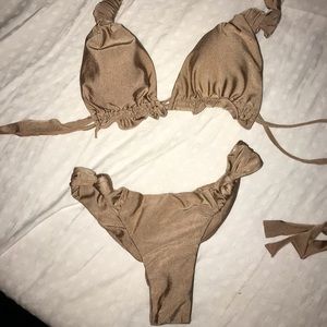 Tan Silk Bikini Set